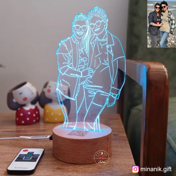 لاین آرت چهره، حکاکی عکس روی چراغ خواب